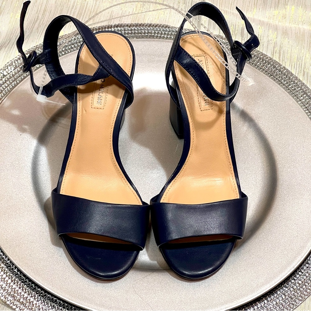 Brand new and never worn size 7 dark blue ANTONIO MELANI platform wedge heels